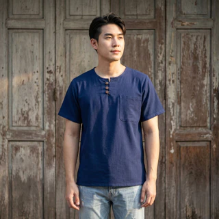 เสื้อผ้าฝ้ายชินมัย แต่งกระดุมไม้ 3เม็ด
