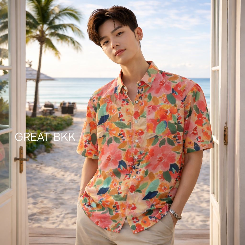 ลายใหม่ M-2XL (2)🌴⛱️ เสื้อฮาวาย เชิ้ต เสื้อสงกรานต์ ผ้าไหมอิตาลีพิมพ์ลายคมชัด สีสดใส ผ้าพริ้วใส่สบาย ไม่ต้องรีด(ปกเชิ้ต) รูปที่ 3