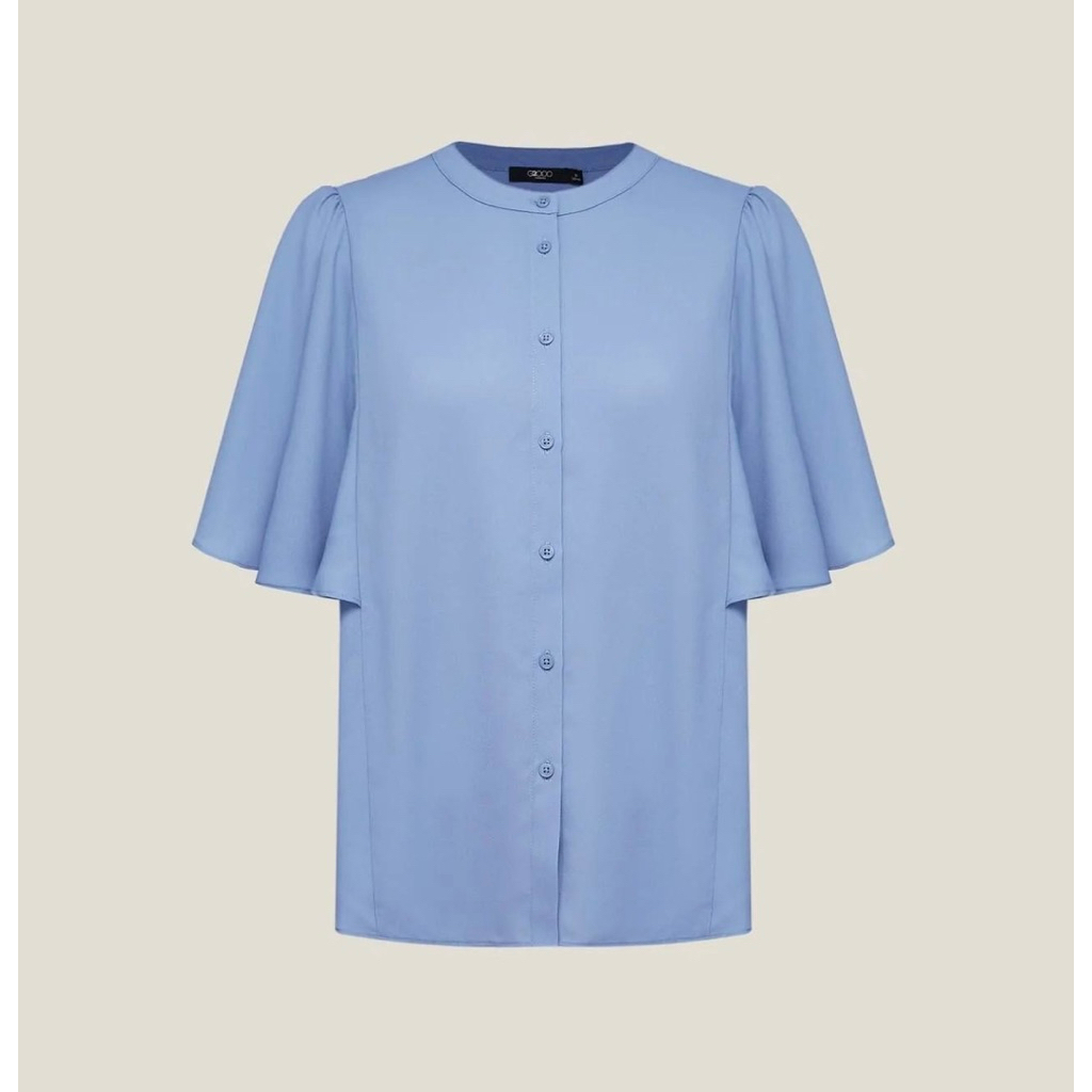 G2000 เสื้อเบลาส์แขนระบายสีฟ้า เสื้อสำหรับผู้หญิงทรงสุภาพ