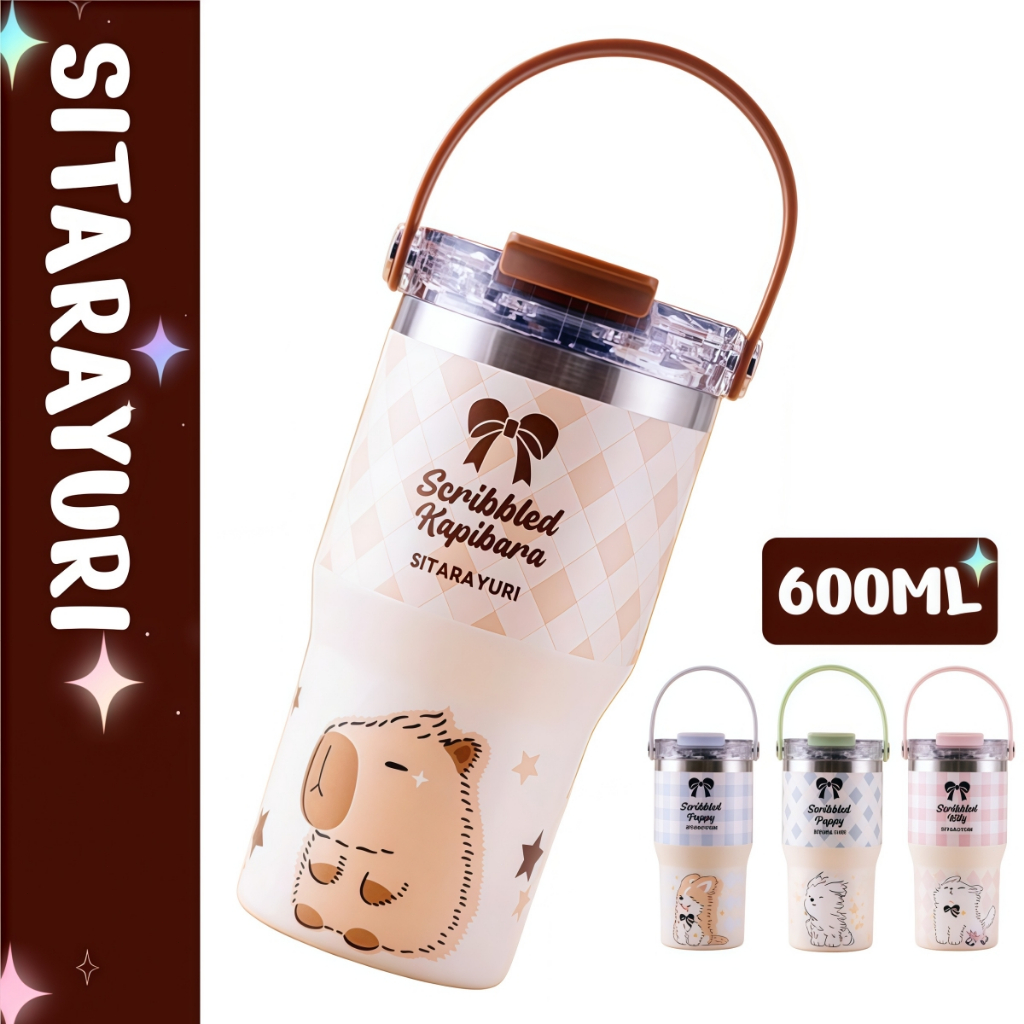 SITARAYURI แก้วเก็บความร้อน-เย็น 600ml 900ml สำหรับใช้ในชีวิตประจำวัน แก้วน้ำสแตนเลส304 พรีเมียม มีฝา2in1แบบยกดื่มและมีห