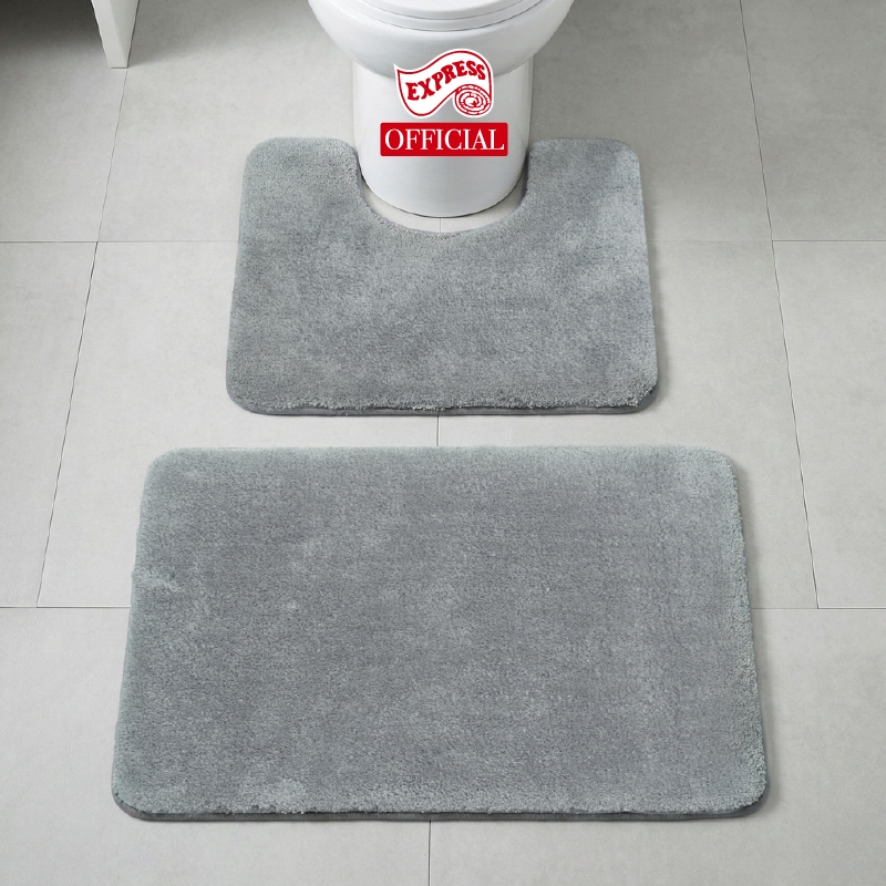 EXPRESS CARPET พรมห้องน้ำ2ชิ้น 45x70cm+ตัวU50x60cm พรมเช็ดเท้าหนานุ่ม+พรมชักโครก มีกันลื่น ซักได้