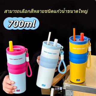 UCOCOLLA สติ๊กเกอร์ฟรี แก้วเก็บความเย็น ถ้วยน้ำแข็งสแตนเลสเซรามิก เก็บได้ทั้งความร้อน700ML พร้อมหลอด