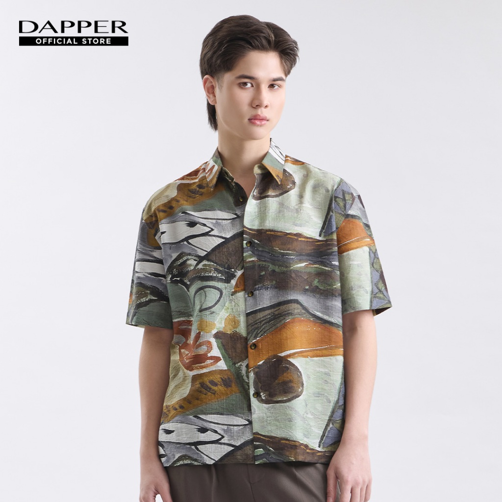 DAPPER เสื้อเชิ้ตแขนสั้น Tropic Abstract Print สีเขียว (BCS/GR/557LP)