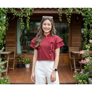 เสื้อพื้นเมืองผู้หญิงคอจีน ผูกโบว์ แขนสองชั้น