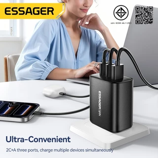 Essager อะแดปเตอร์ชาร์จเร็ว GAN 65W Type-C และ USB-A สำหรับโทรศัพท์และแล็ปท็อป
