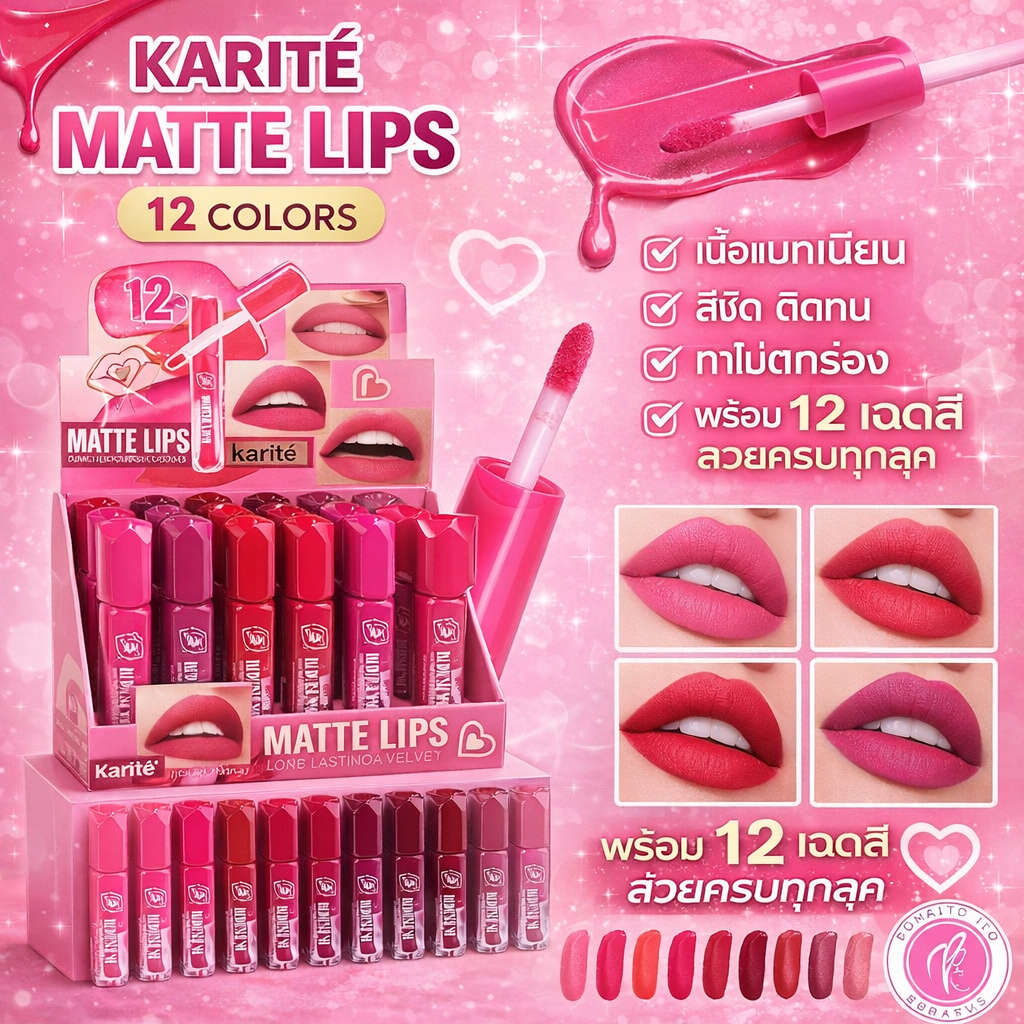 Karité Lip Matte ลิปสติกเนื้อแมท มีให้เลือก 12 สี เม็ดสีแน่นติดทนไม่ทำให้ริมฝีปากแห้งทาแล้วไม่ตกร่อง ราคา ถูกที่สุด ดีลบีเคเค แกลเลอรีภาพที่ 3