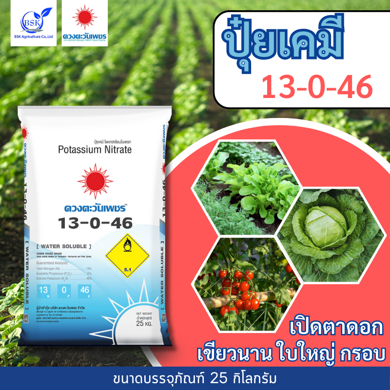 แม่ปุ๋ย 13-0-46 กระสอบ 25Kg (ดวงตะวันเพชร)