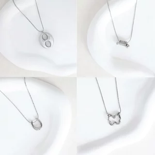 ✨GIMMIC THE G สร้อยคอสแตนเลสเงิน มีจี้ 6 แบบให้เลือก ลายน่ารักมาก🎀 🌼