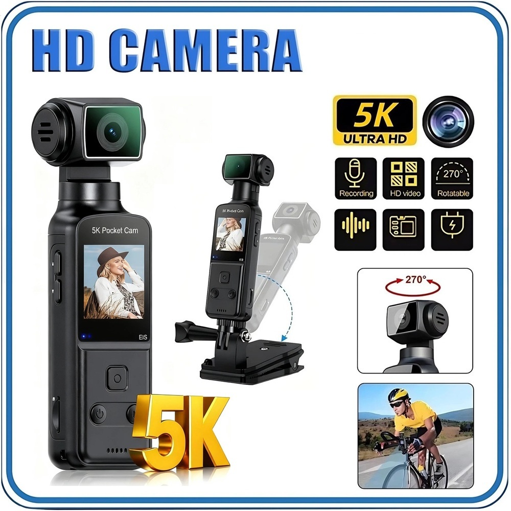 กล้องแอคชั่น 5K Pocket Gimbal Cam คมชัดระดับ 5K@15fps พร้อมระบบกันสั่น EIS หมุนได้ 270องศา ขนาดพกพา