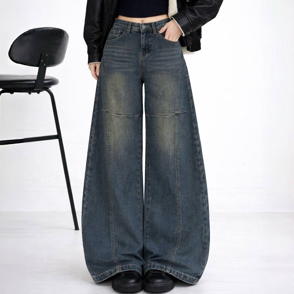 #808 (XS-6XL) jinjeans กางเกงยีนส์ทรงกระบอกใหญ่ baggy barel