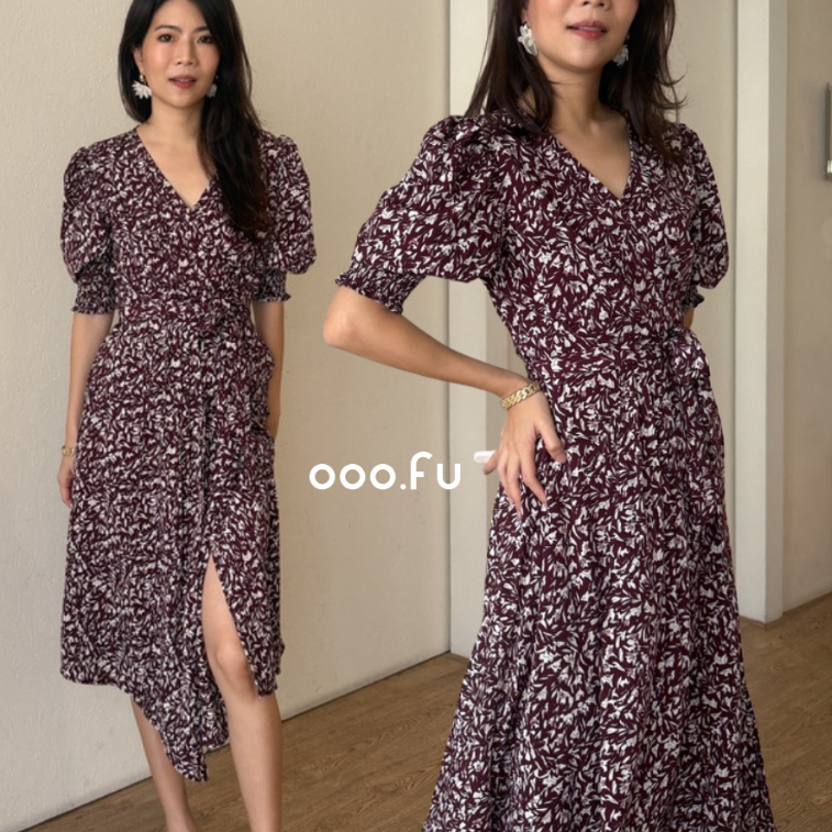 OOO.FU- Flow wrap dress เดรสแขนสม๊อค ผูกเอว