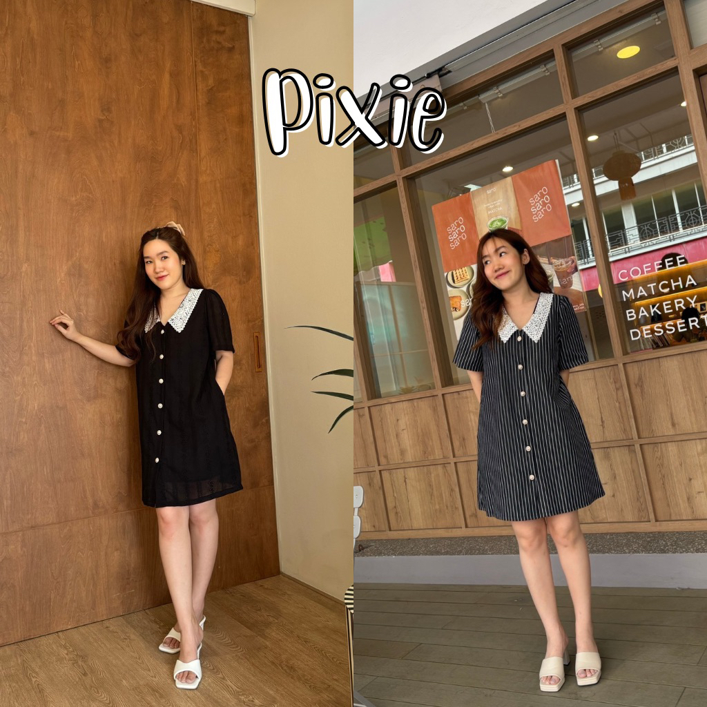 93FAVORS l “Pixie” เดรสผ้าฉลุลูกไม้แขนสั้น คอปกฉลุ มีซับในและกระเป๋าข้าง