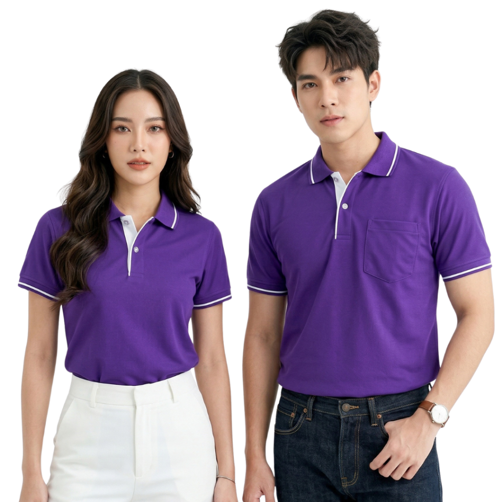 เสื้อโปโลสีม่วงเข้ม ปกริ้วขาว polopeak