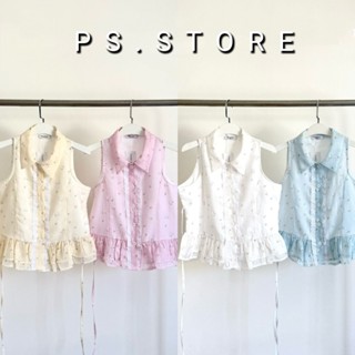 Valen : (S/M)เสื้อเชิ้ตคอปกแขนกุด ดีเทลแต่งขอบลูกไม้ชายเสื้อ…