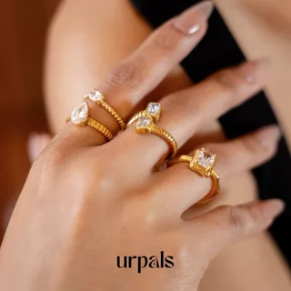 URPALS แหวน Stainless ชุบทอง18K ฝังเพชร CZ High Quality งานเรียบหรู ใส่ได้ทุกวัน แมทได้ทุกลุค