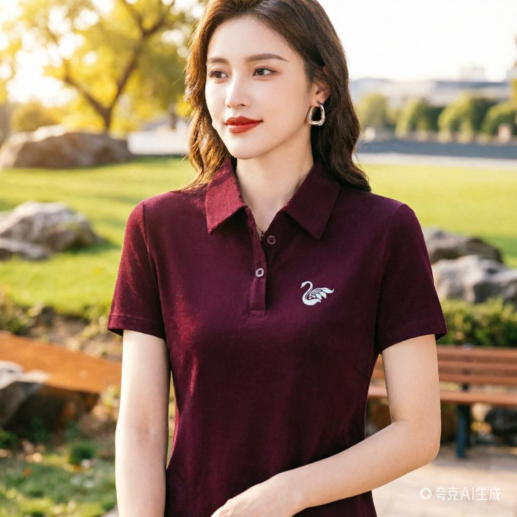 เสื้อโปโลผู้หญิง แขนสั้น สีไวน์ เซตติ้ง สไตล์เกาหลี ทรงหลวม แฟชั่นฤดูร้อ