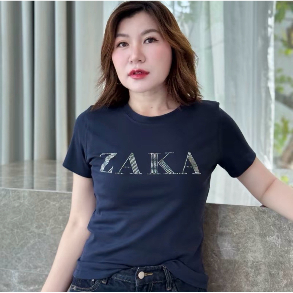 เสื้อยืดคอกลมแขนสั้น รีดเพชรลาย ZAKA ป้าย WJ&WG รูปที่ 7