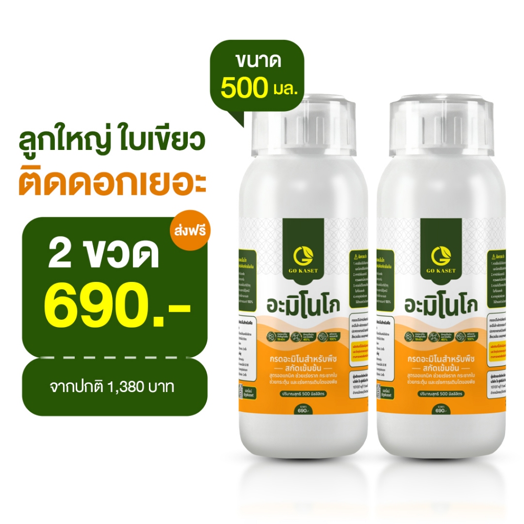 [2ขวด] อะมิโนโก(ขวดเล็ก) 500 ML - AMINO GO กรดอะมิโนสำคัญต่อพืช 19 ชนิด ปุ๋ยน้ำ ปุ๋ยกุหลาบ เร่งราก
