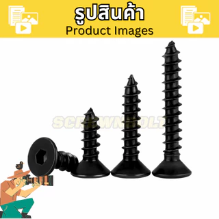 น็อต สกรู หัวจมเตเปอร์ หกเหลี่ยมใน สแตนเลส 304 ชุบดำ เกลียวปล่อย M2 M2.3 M2.6 M3 M3.5 M4
