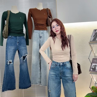 165-166 รุ่นDZ Softline (ดี-ซี่ ซอฟต์ไลน์) เสื้อยืดแขนยาวคอกลมจั๊มข้าง แต่งอะไหล่DZ ผ้าCotton supersofe