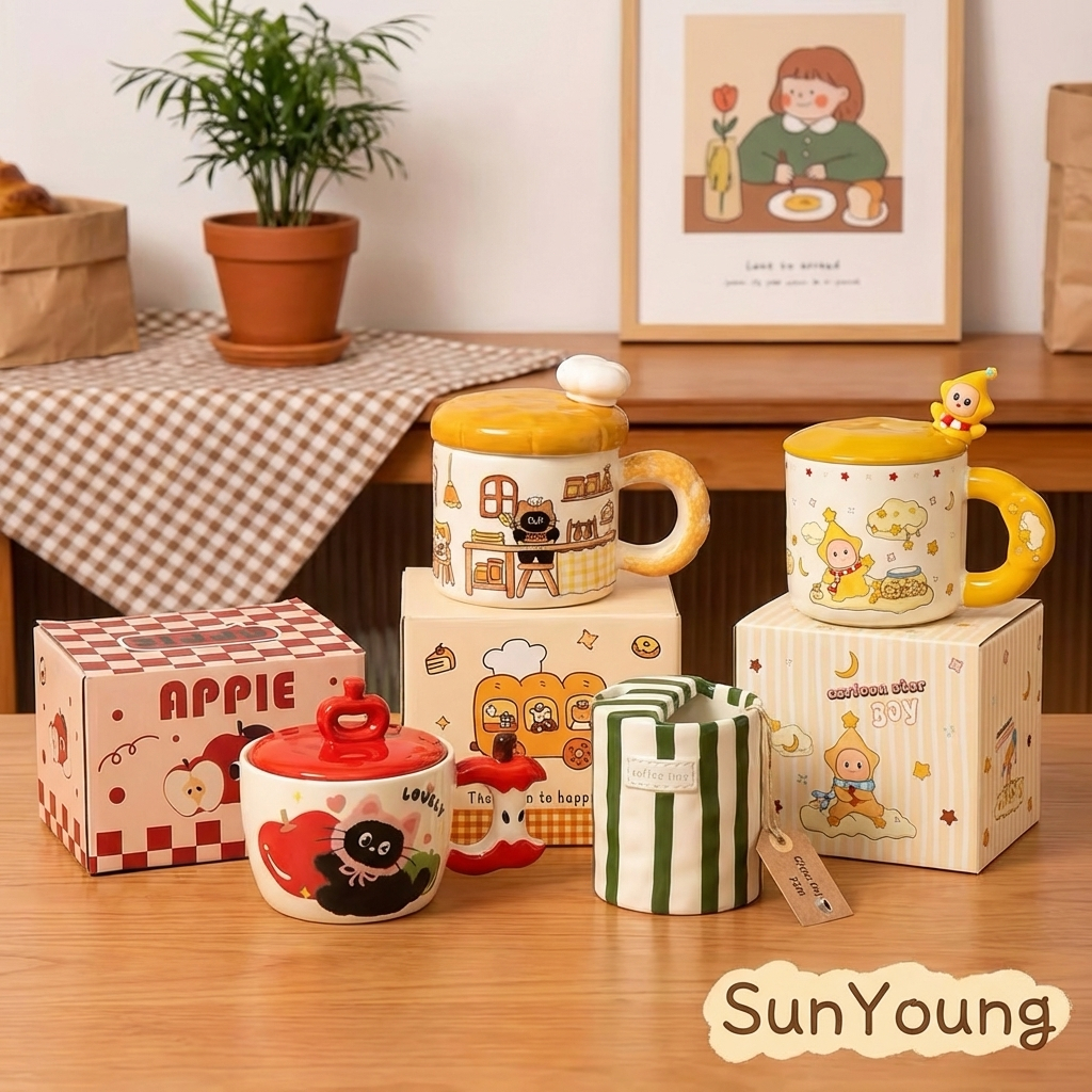 SunYoung แก้วเซรามิค ลายแมวสุดน่ารัก ของขวัญวันเกิด ของขวัญรับปริญญา พร้อมกล่อง🎁แก้วกาแฟ แก้วน้ำน่ารักๆ