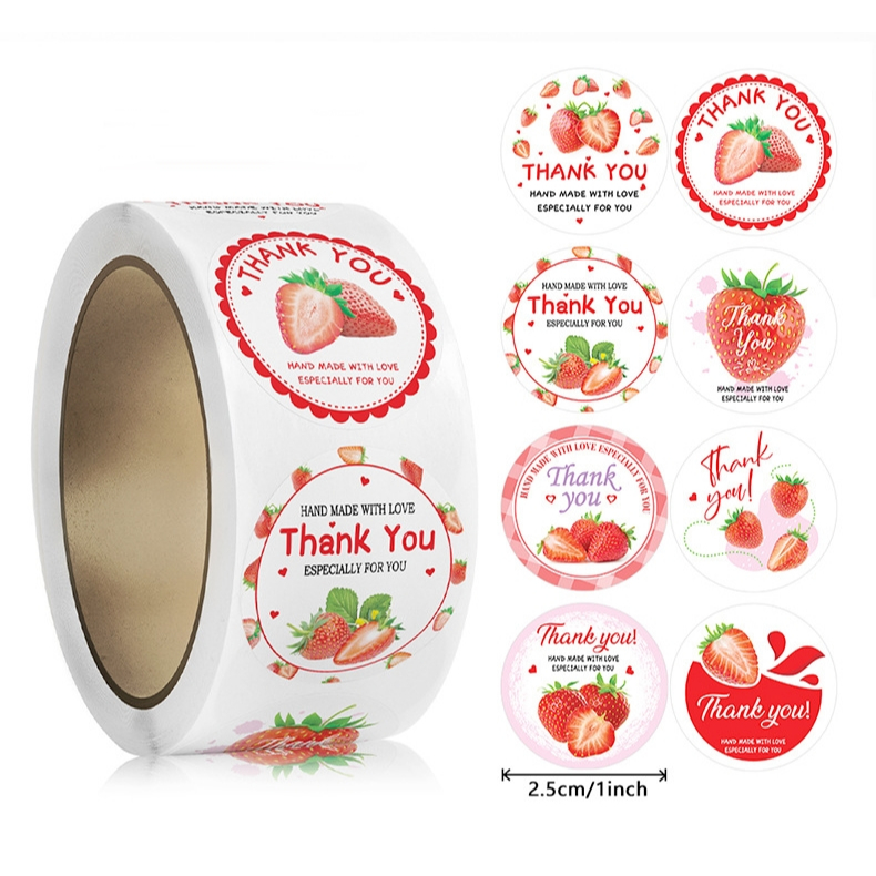 สติ๊กเกอร์แทนคำขอบคุณติดกล่องอาหารกล่องขนมได้หลายแบบขนาด1นิ้วเท่าเหรียญสิบบาทไทยจำนวน500ดวงต่อม้วน พร้อมส่งในไทย
