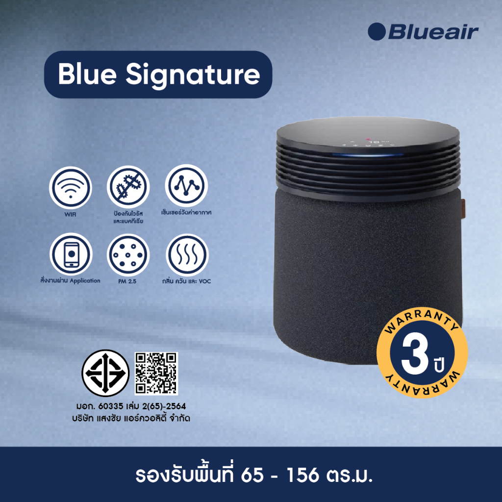 เครื่องฟอก Blueair รุ่น Blue Signature SP4i (L) รองรับพื้นที่ 65-156 ตร.ม. (ขจัด PM2.5,กลิ่น ควันและสารเคมี)