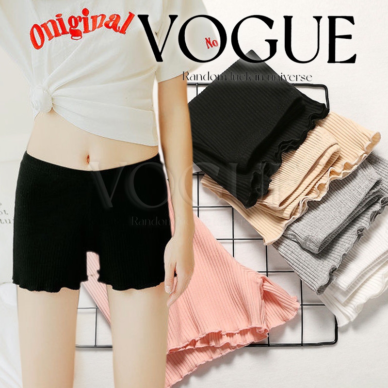 Vogue🌟พร้อมส่ง🌟 กางเกงขาสั้น กางเกงซับใน ผ้าร่องสีพาสเทล ปลายหยักน่ารัก (KK5030)