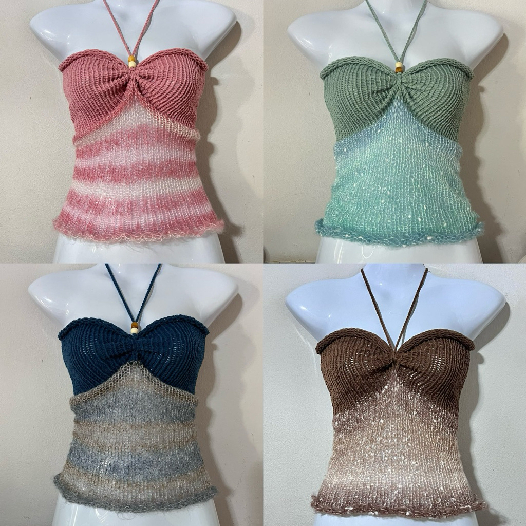 เสื้อถักไหมพรมสายเดี่ยว, คล้องคอ ทรูโทน | Two Tone Knitting (มีแบบละตัว)