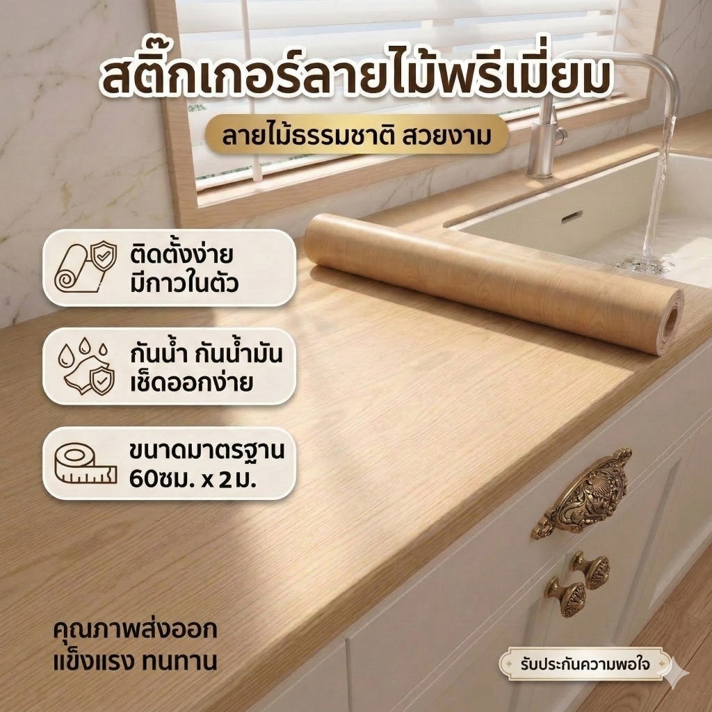 สติ๊กเกอร์ลายไม้ติดเฟอร์นิเจอร์ กันน้ำ หนาทน มีกาวในตัว ติดง่าย รีโนเวทบ้าน