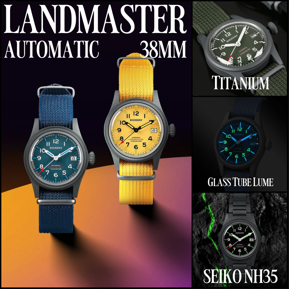 [Pre-order][ออโต้] BODERRY LANDMASTER Titanium 38MM Sapphire Seiko NH35 นาฬิกา Field Watch