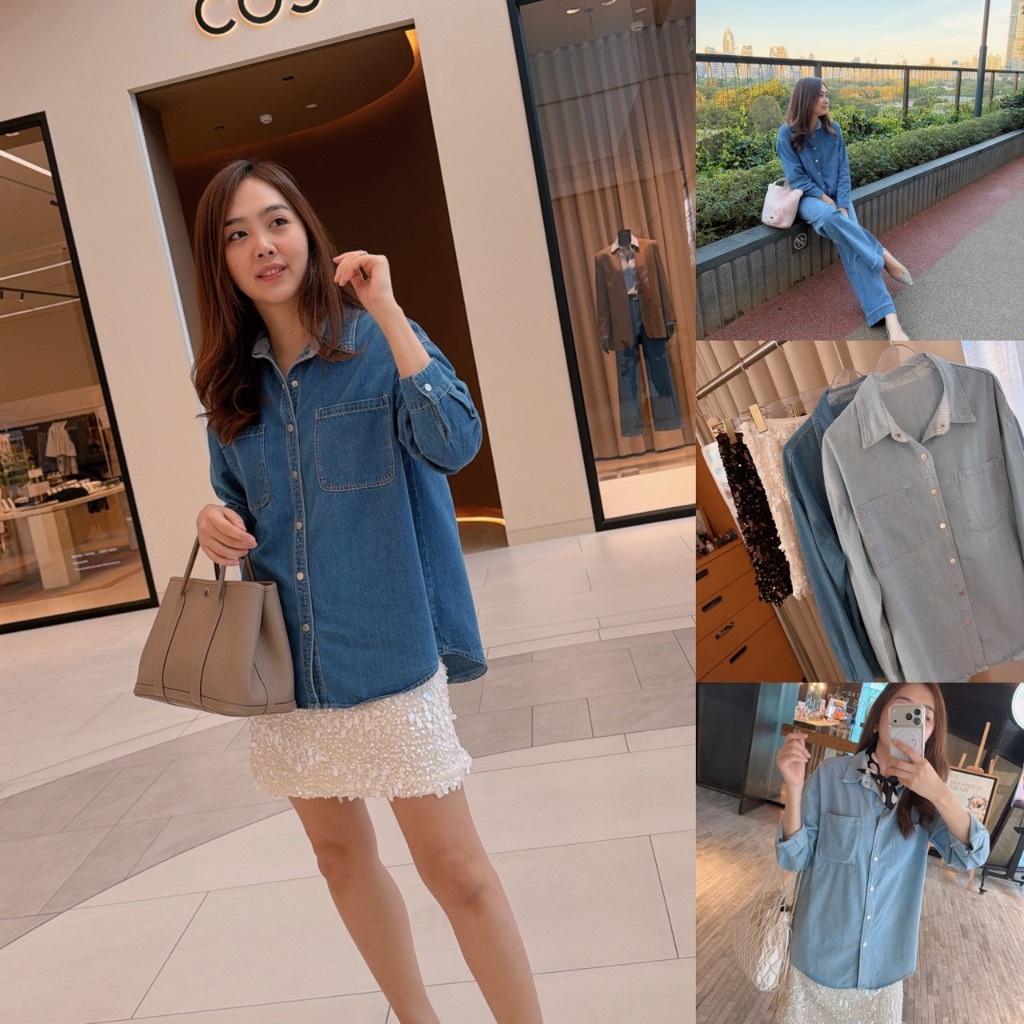 Signature jeans top  เสื้อยีนส์สุด premium ฟอกสีสวยผู้ดี มาพร้อมกระเป๋าหน้า ทอนุ่มเรียบเนียน