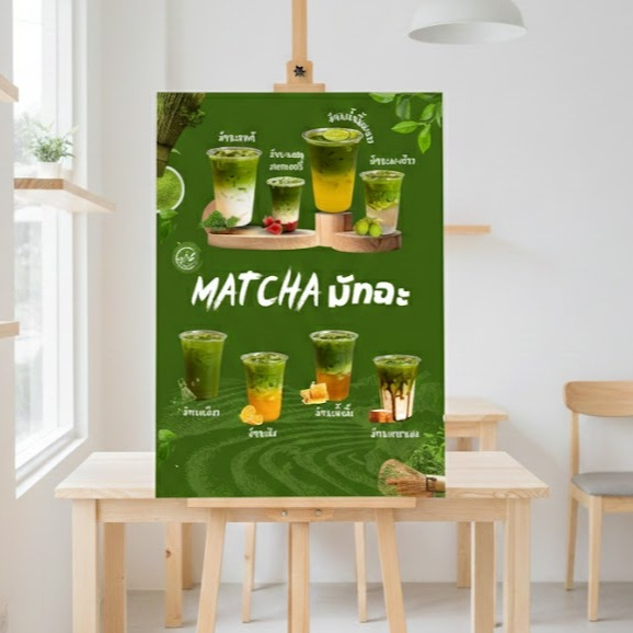 ป้ายเมนูมัทฉะ พร้อมส่ง ป้ายเมนูร้านคาเฟ่ ขนาดA3 A4 ปริ้นท์คุณภาพสูงสีคมชัดพร้อมเคลือบแข็งกันน้ำ