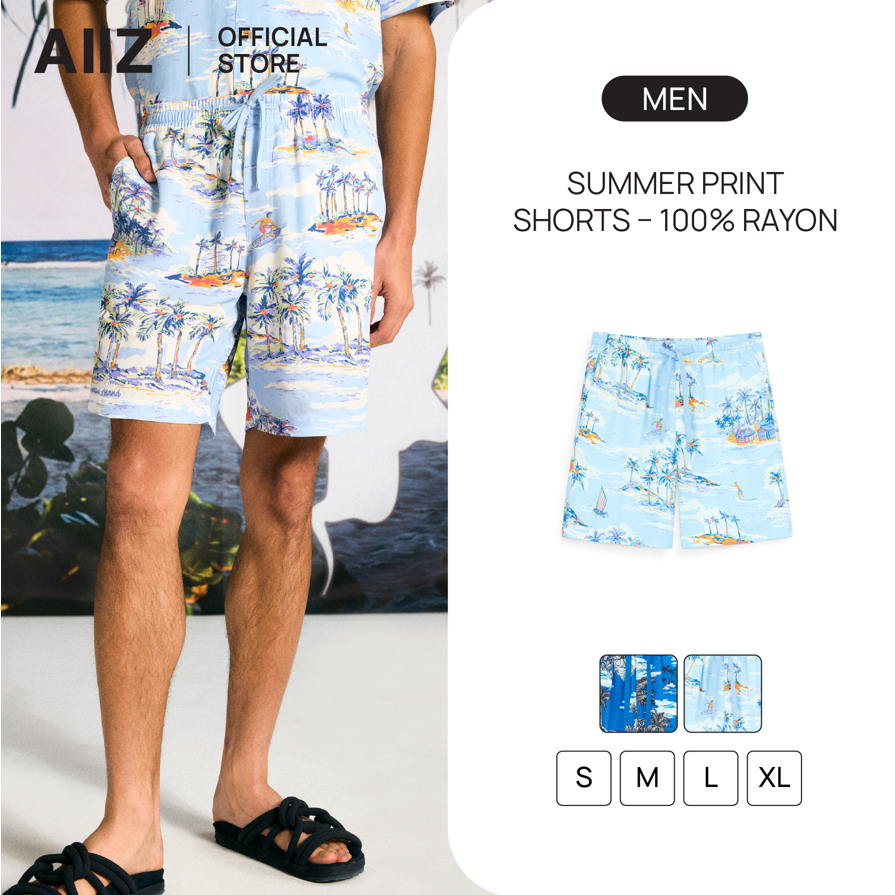 AIIZ (เอ ทู แซด) - AIIZ กางเกงขาสั้นผู้ชาย ลายซัมเมอร์ ผ้าเรยอน 100% AIIZ Men’s Summer Print Shorts – 100% Rayon
