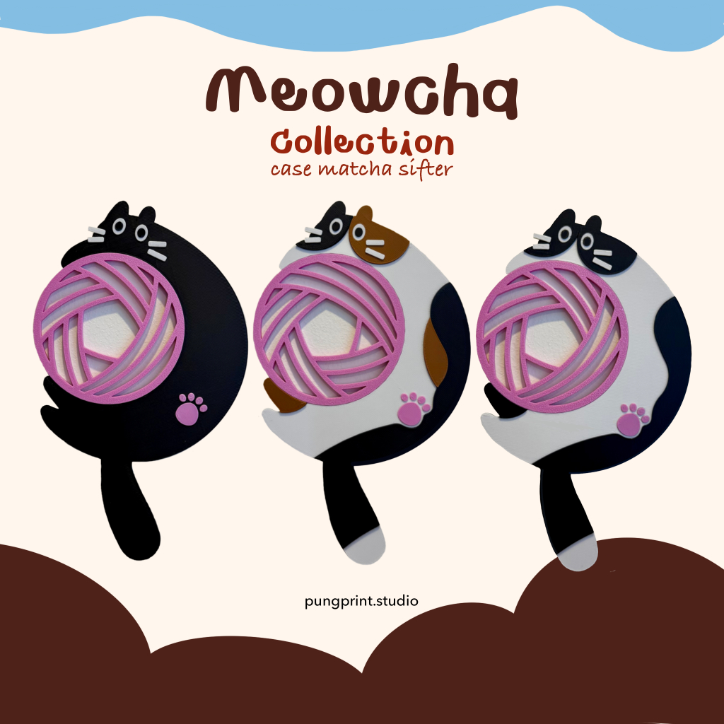 (จัดส่งใน 3 วัน) Meowcha Collection - แมว 3 แบบ Case Matcha Sifter เคสตะแกรงร่อนมัทฉะ 2 in 1
