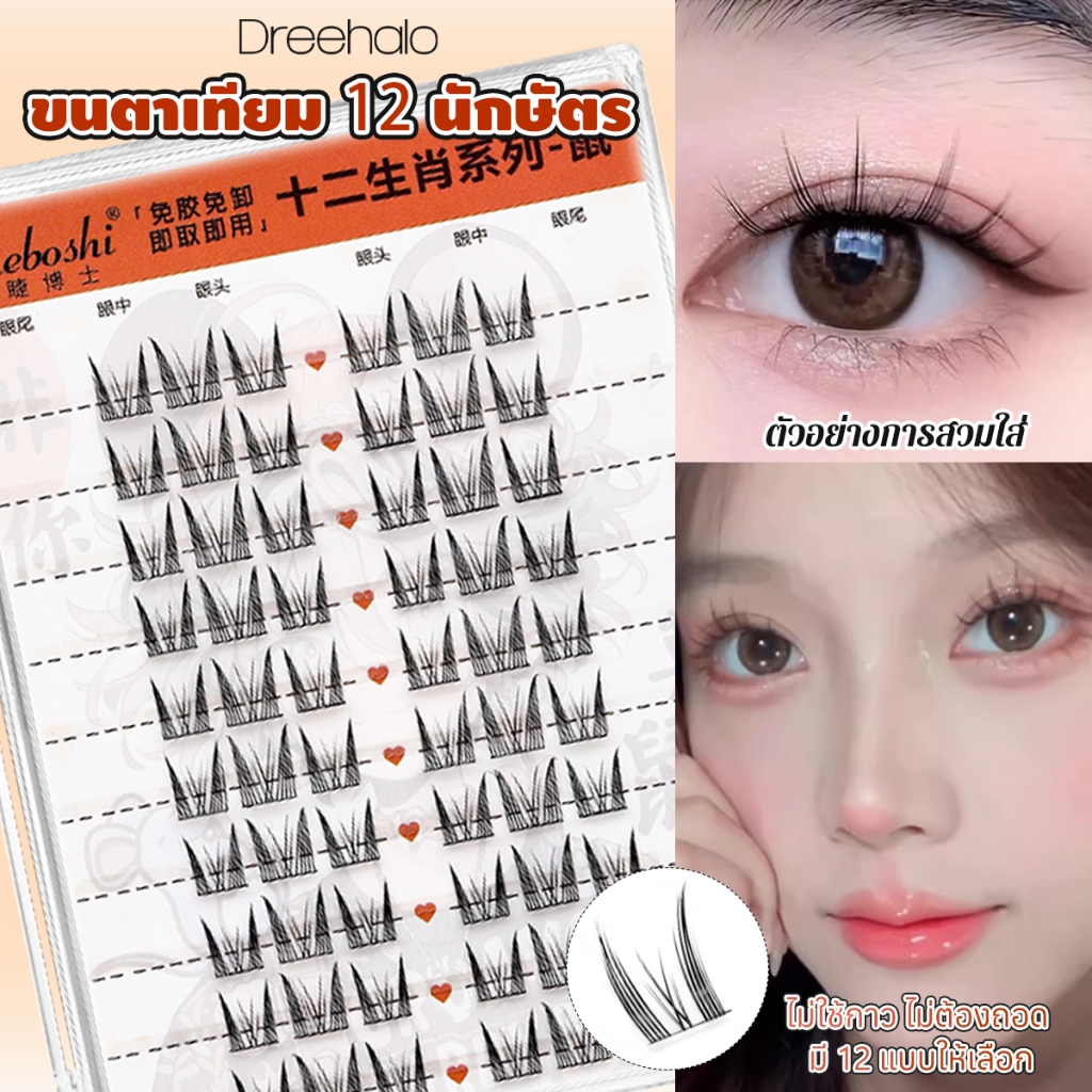 Dreehalo  ขนตา12ราศี ไม่ต้องใช้กาว มีกาวในตัว ขยายตา ติดทน ใช้ซ้ำได้ 60/100 ช่อ/กล่องเหมาะสำหรับมือใหม่ ลุคสงกรานต์ F180
