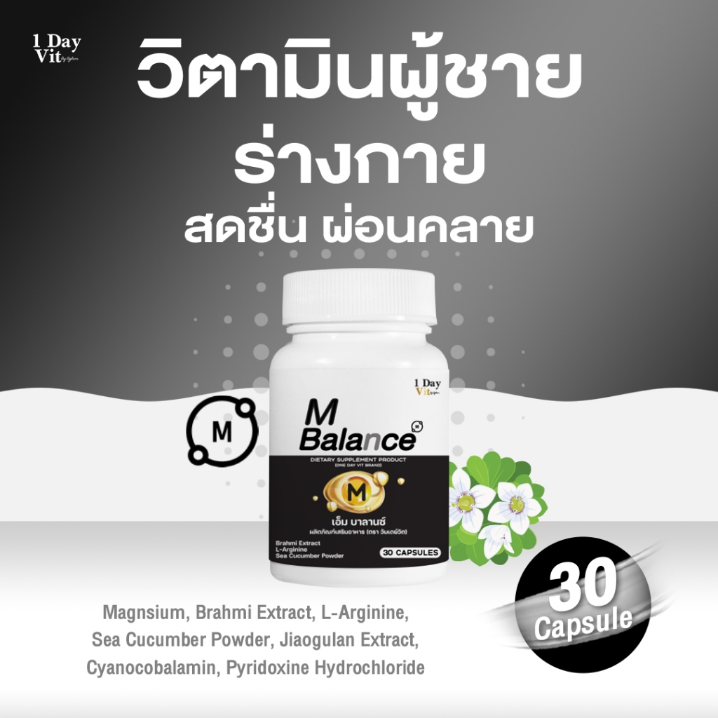 [ 1DayVit ] - M Balance - วิตามินสำหรับผู้ชาย แมกนีเซียม พรมมิ แอล-อาร์จินิน ปลิงทะเล เจียวกู่หลาน