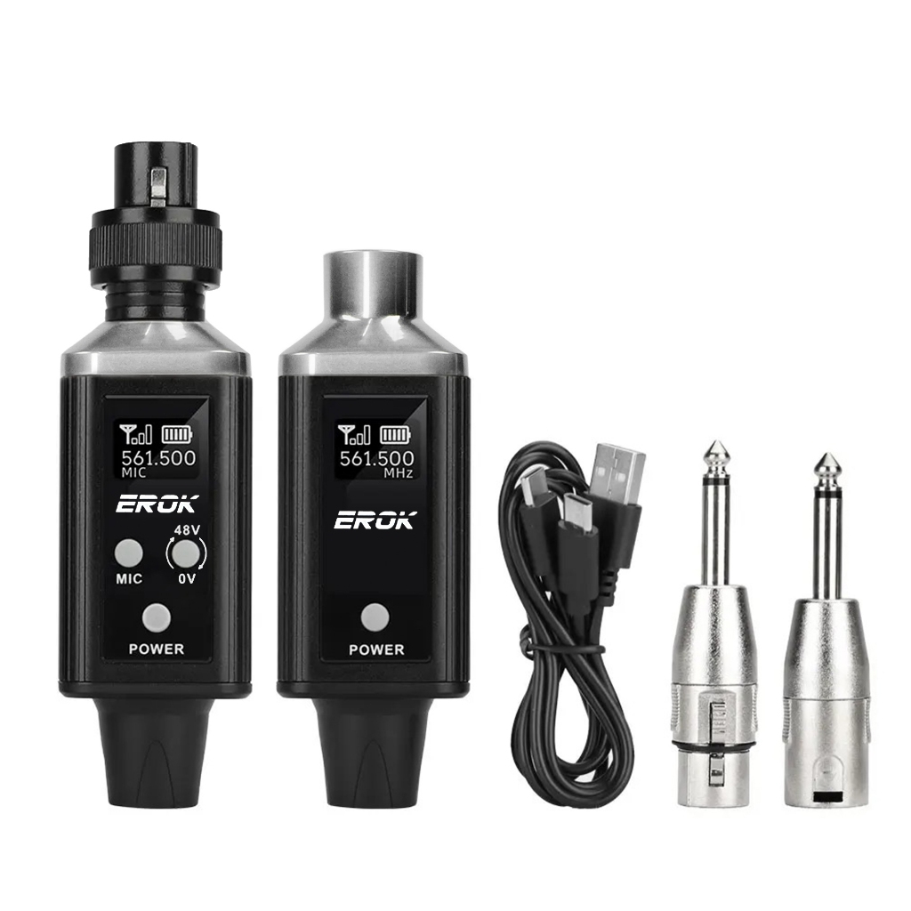 EROK MW-6 ไมโครโฟนไร้สายแปลงระบบรองรับ 0/48V Phantom Power Switchable UHF ไมโครโฟนอะแดปเตอร์
