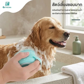 🔥 Pet Record แปรงอาบน้ำสุนัข/แมว ซิลิโคนนุ่ม มีช่องใส่แชมพู นวดสบาย ไม่เจ็บผิว 3สีสดใส 🐶✨