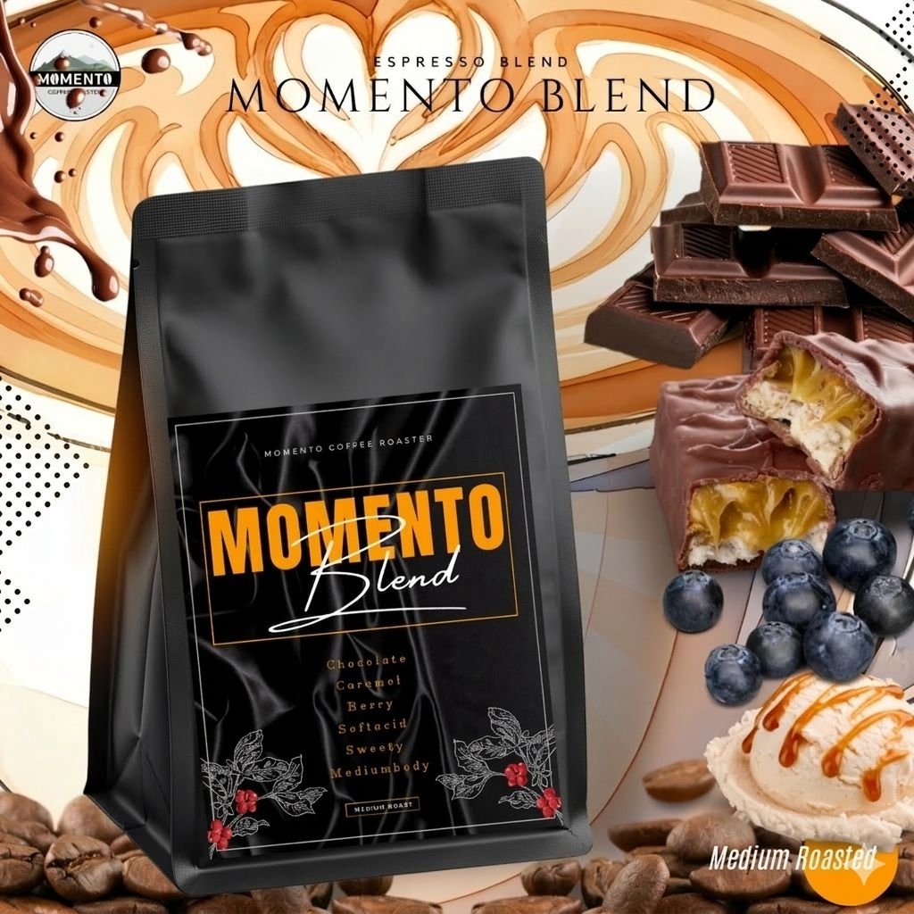 Momento Blend เมล็ดกาแฟคั่วกลาง Specialty Fine Robusta + Brazil + Ethiopia