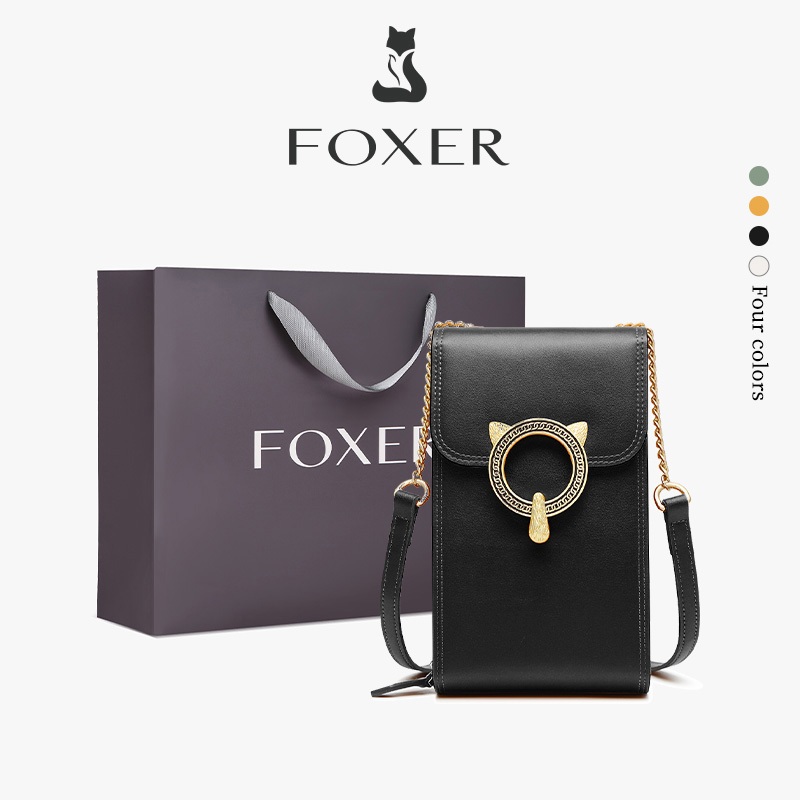 Foxer กระเป๋าสะพายข้างหนังวัวสําหรับผู้หญิง กระเป๋าใส่โทรศัพท์แฟชั่นสไตล์เกาหลี