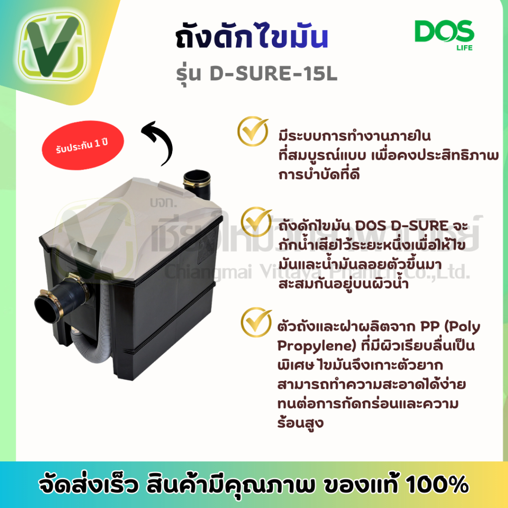 DOS ถังดักไขมันบนดิน รุ่น D-SURE-15L.