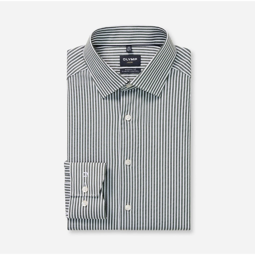 OLYMP LUXOR SHIRT เสื้อเชิ้ตผู้ชายแขนยาว ทรงตรง  Modern Fit ลายทาง สีเขียว SPRI26