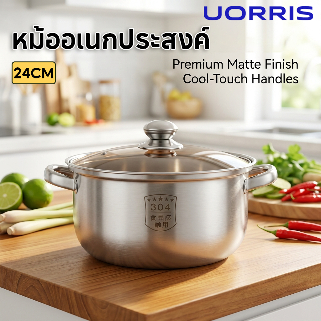 304 สแตนเลส หม้อ หม้อซุป หม้อสตูว์ทรงสูง หม้อสแตนเลส หม้อต้มจืด หม้อหุงข้าว หม้ออเนกประสงค์ สแตนเลส ฝาแก้ว หม้อ หม้อด้าม