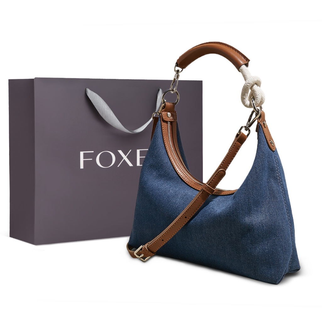 FOXER กระเป๋าสะพายไหล่สำหรับผู้หญิง กระเป๋าถือผ้ายีนส์สุดเก๋ ของขวัญสำหรับผู้หญิง