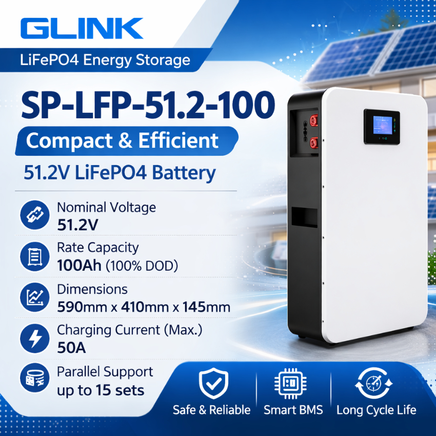 GLINK LiFePO4 51.2V แบตลิเธียมโซลาร์เซลล์ Built-in BMS รุ่น LFP-51.2-100/200/314 (100Ah/200Ah/300Ah)