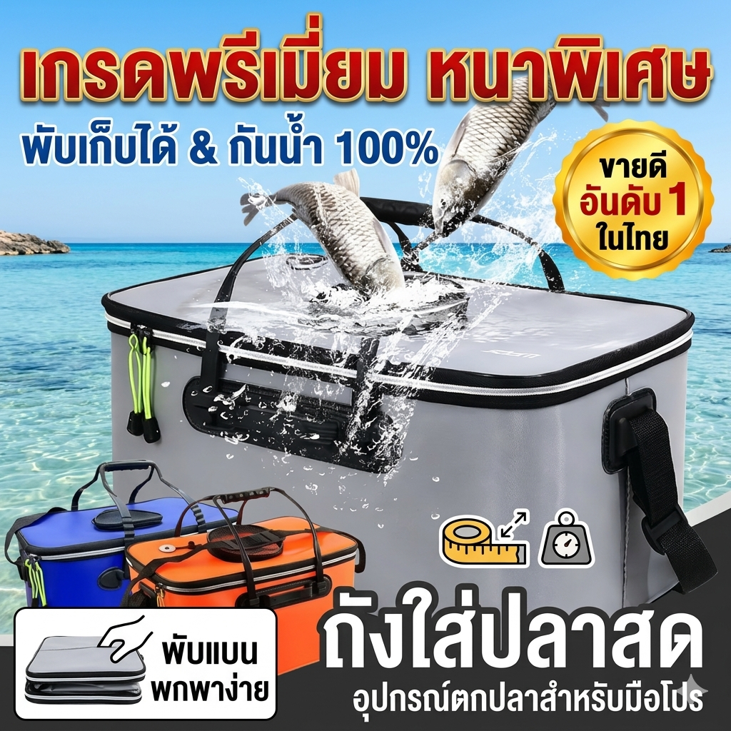 ถังตกปลา,ถังใส่เหยื่อสดเหยื่อเป็น,ถังใส่ปลา,ถังพับได้,ถังEVA และปั๊มอ๊อกซิเจนแบบพกพา