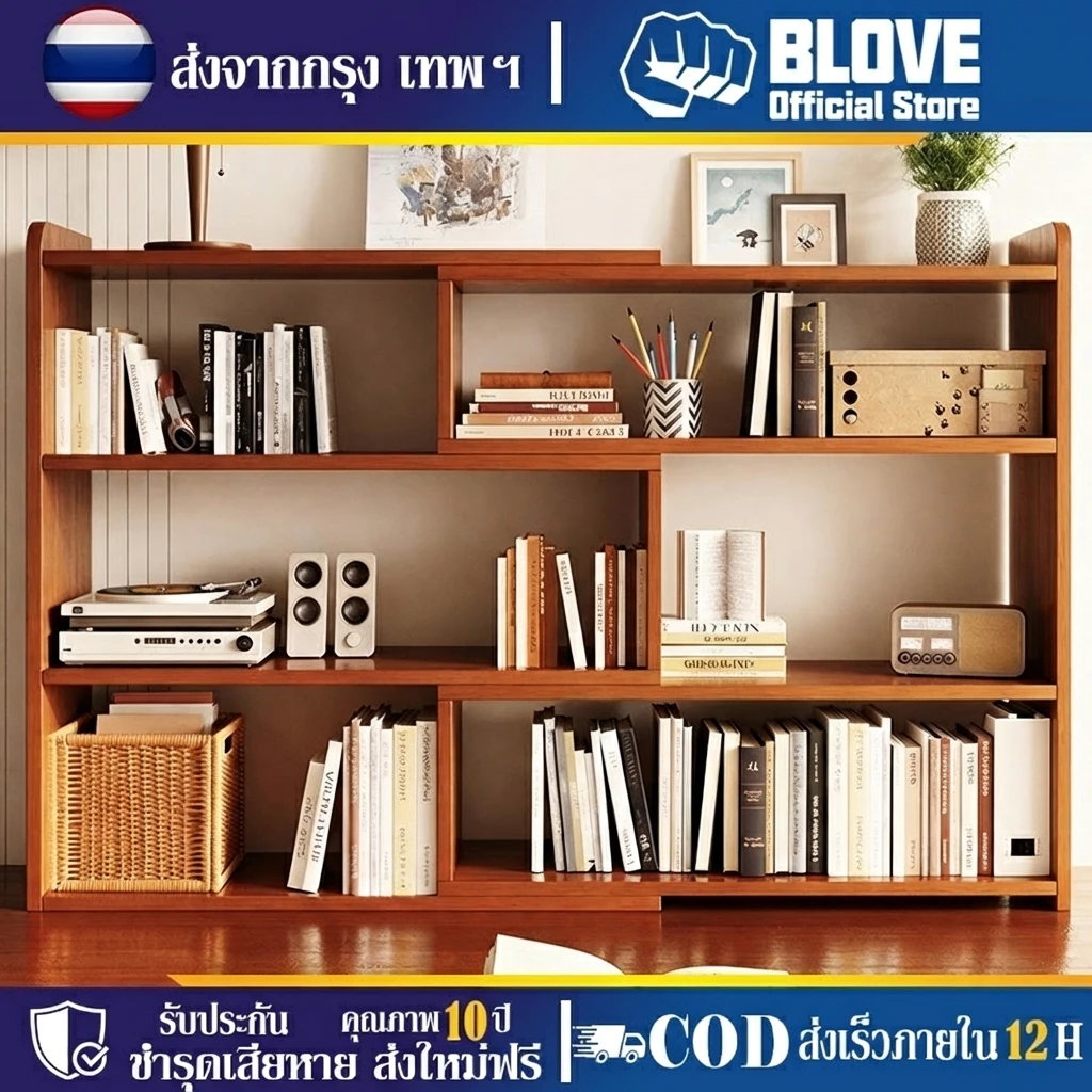 BLOVE ชั้นวางหนังสือ ชั้นวางของบนโต๊ะ DIY ยืดหดได้ การออกแบบหลายชั้น ความจุขนาดใหญ่ มีหลายสีให้เลือก