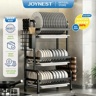 JOYNEST ชั้นวางจานสแตนเลส 2/3 ชั้น ถาดรองน้ำถอดได้ ประหยัดพื้นที่