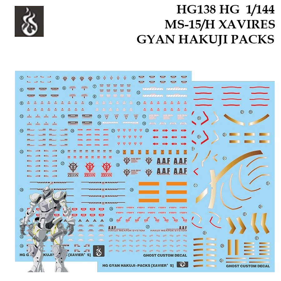 [COPY GHOST] HG138 HG 1/144 MS-15/H XAVIRES GYAN HAKUJI PACKS GQUUUUUUX WATER SLIDE DECAL
